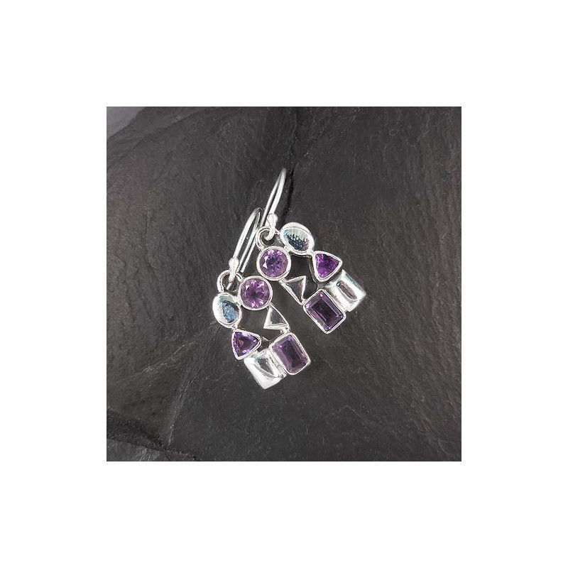 Amethyst Ohrringe 3 Steine Eckig